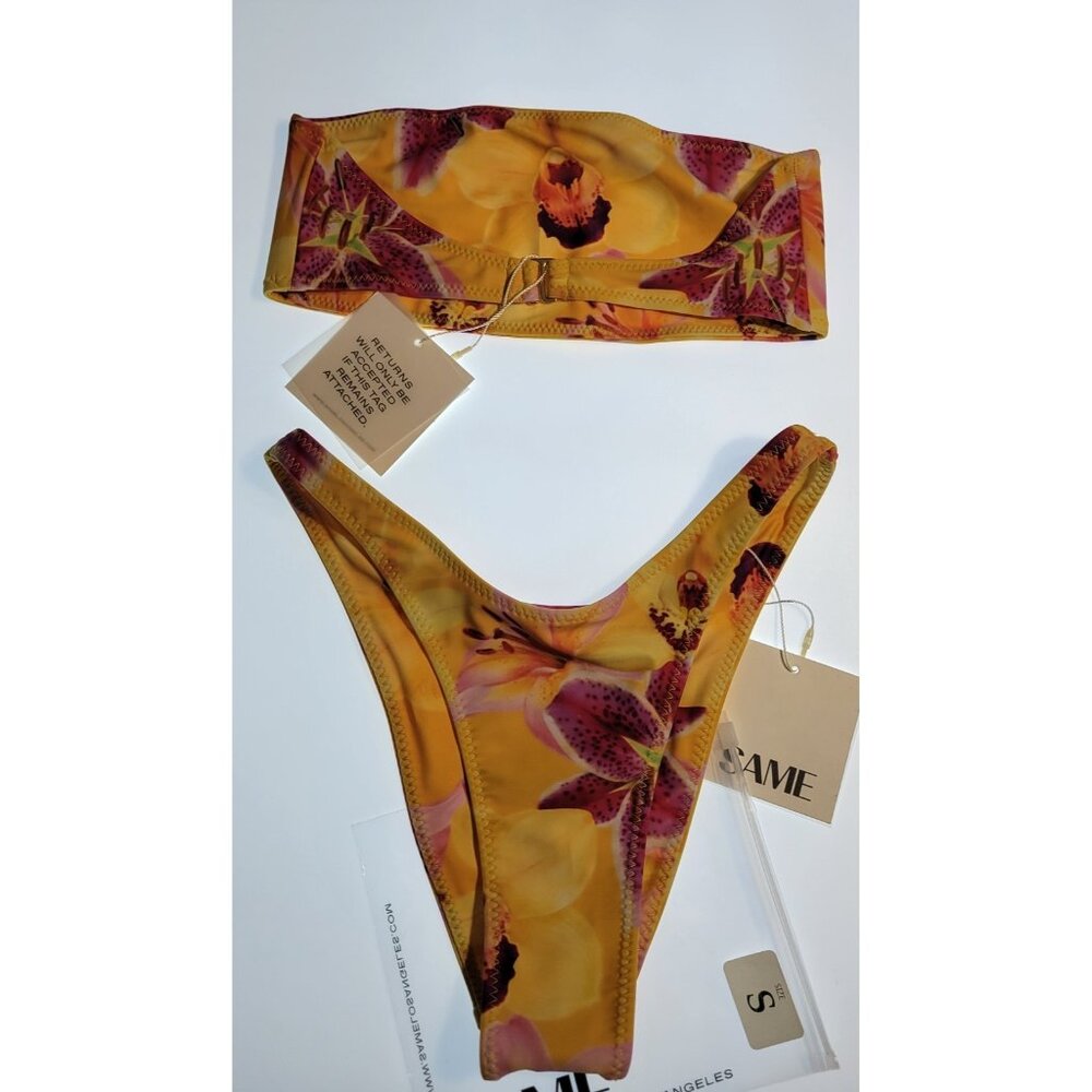 SAME Los Angeles Two Piece Bandeau Bikini Floral Yellow Size S NWT - Picture 3 of 8